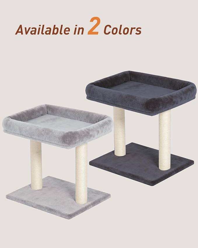 Cat Tree with Scratching Post, 19"×15.8" Large Top Perch Bed, Small Cat Tower for Indoor Cats, Dual Natural Sisal Posts, Space-Saving Cat Furniture (Light Gray)