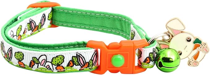 Easter Cat Collar | Safety Breakaway Collar | Adjustable Large Size or Kitten (Bunny Ears on White, Small(10lbs & Less))