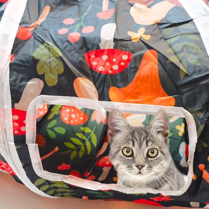 Cat Tunnel Tube Toys,Tunnels for Indoor Cats, Collapsible Interactive Toy with Balls for Rabbits, Kittens, Ferrets, Puppy (S - 2 Way Mushroom)
