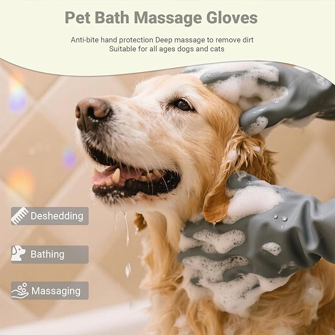 Dog Washing Gloves with Bristle Scrubbers,Pet Grooming Gloves,Massage Mitt with Enhanced Five Finger Design,Silicone Gloves for Dogs and Cats Bathing, Massage(Grey)