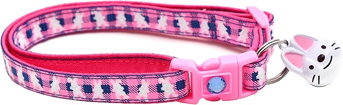 Easter Bunnies on Plaid Cat Collar with Bell | Safety Breakaway Collar | Adjustable Large Size or Kitten Collar (Navy, Large(10lbs & Up))