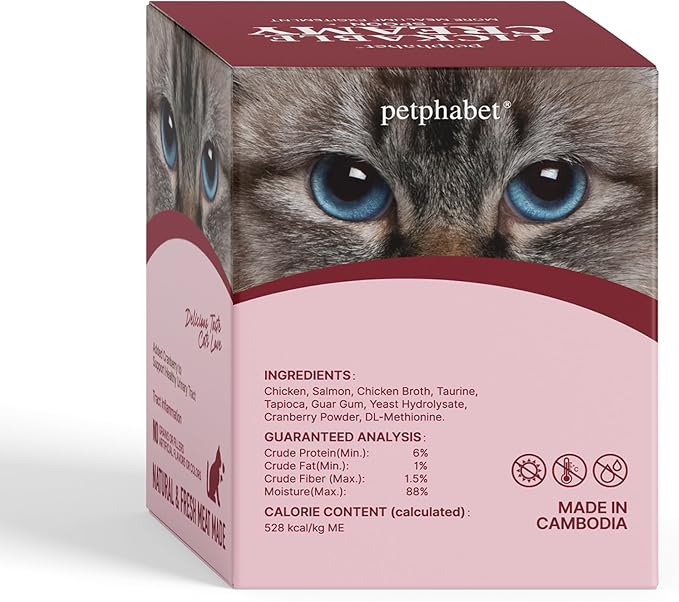 PETPHABET Lickable Cat Treats Spoon, 36 Count Creamy Puree Kitten Treats Chicken Slamon & Cranberry Recipe, Functional Wet Paste Cat Snacks for Urinary Health, Grain-Free Kitty Treat with Taurine