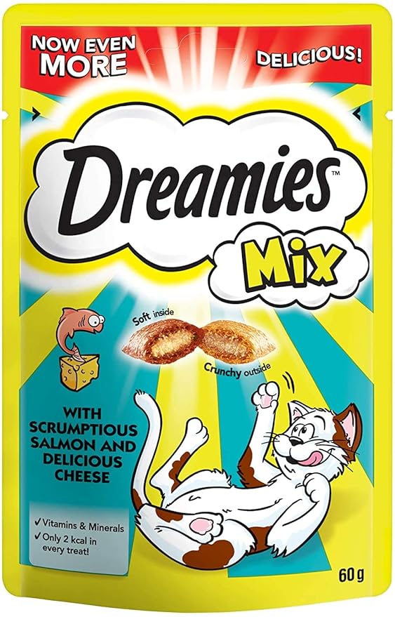 Dreamies Cat Treats Mix with Scrumptious Salmon and Delicious Cheese (60g)
