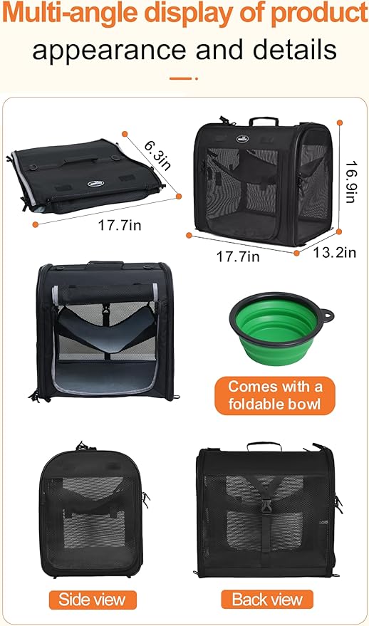 Cat Carrier Soft Foldable, Portable Pets Travel Carriers for Cats/Dogs, Portable Pet Carrier with Secure Zipper Locks