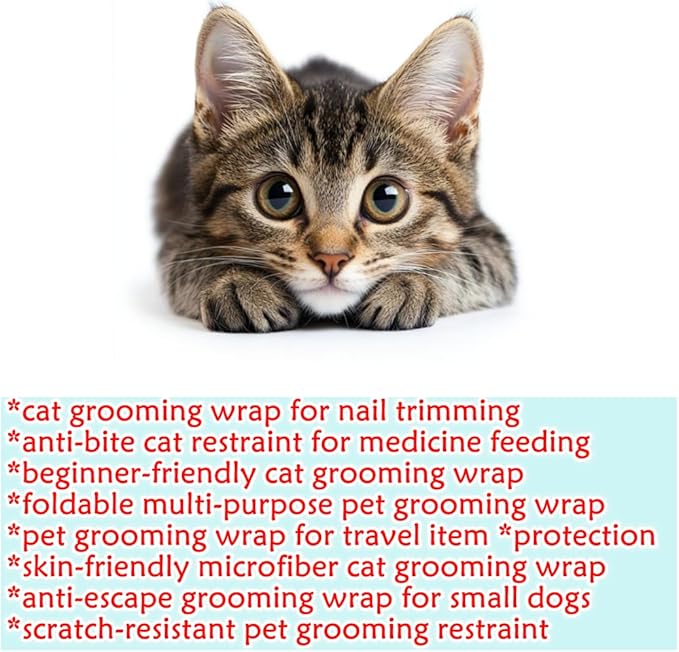 Pet Grooming Wrap: Self-Adhesive Soft Blanket Restraint Tool for Cats/Small Dogs. Prevents Escaping, Ideal for Grooming & Electronics Protection (27.6×27.6 in, Fits 6–10 lbs Cats, Cow Print)