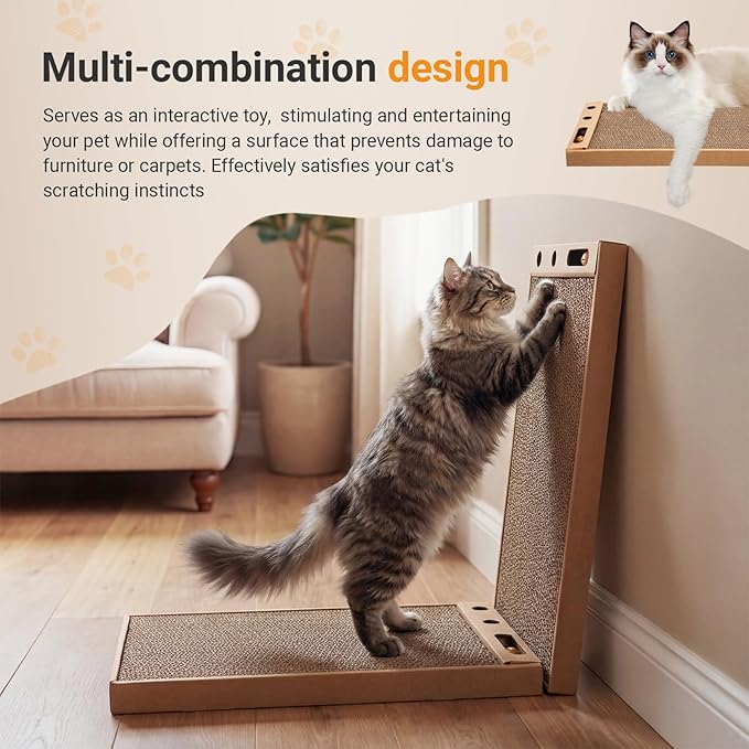 Novabright 6 Pcs Cat Scratching Board with Bell Reversible Cardboard Scratcher Wide Cat Scratch Pads Ball Durable Corrugated Scratch Box Bed for Indoor Kitten Playing Rest Sleep and Protect Furniture