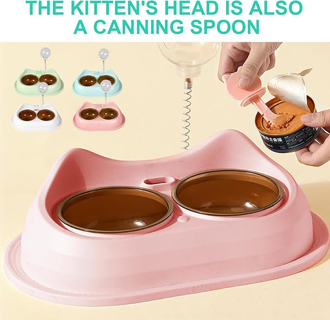 Cats Bowl with Treats Feeder Elevated Double Drinking Bowls Feeding Watering Supply Neck Protections Cats Bowl