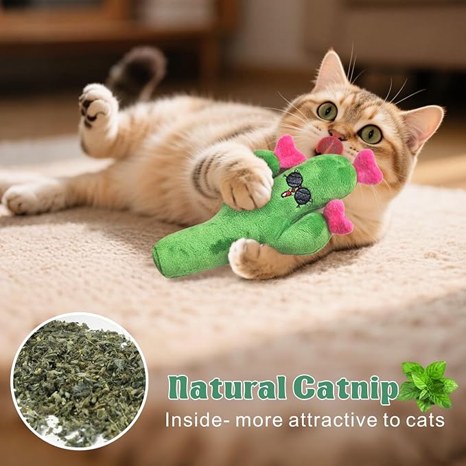 Catnip Cat Toys Cactus Crinkly Sound 5 Pack Interactive Chew Kitten Cat Toys for Indoor Cats Exercise Cat nip Toy to Stimulate Play & Reduce Boredom