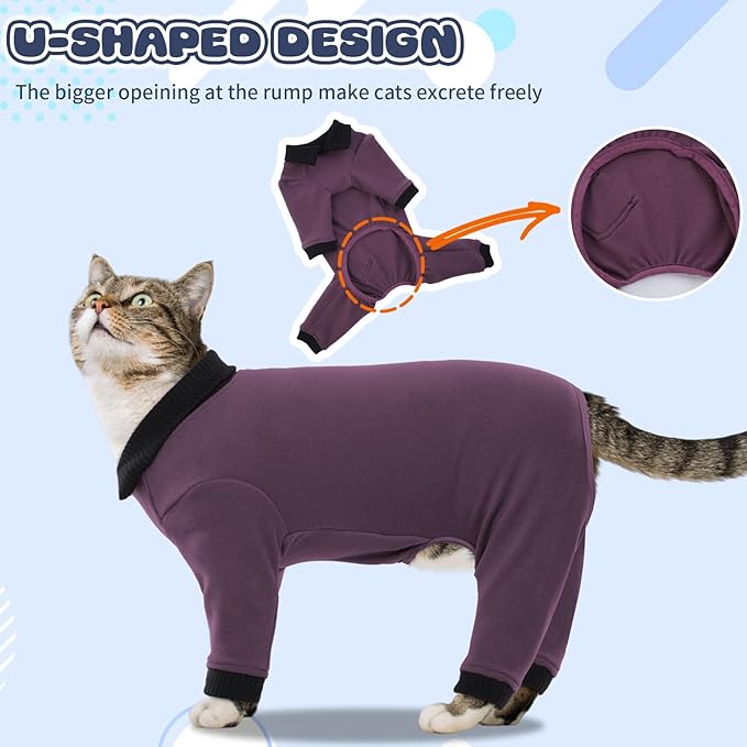 T'CHAQUE Sticky Hair Cat Clothes, Professional Recovery Suit for Cats, Anti-Shedding Shirt Outfit, Soft Pajamas for Kittens, Post-Surgery Onesie for Male & Female Cats, Fuchsia,Small
