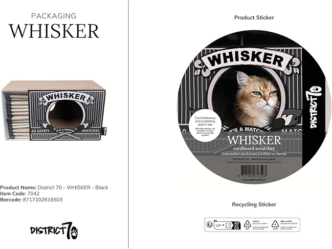 WHISKER - Cardboard Cat Scratcher - 55 x 29 x 30 cm - White, Black and Pink - Color: Black