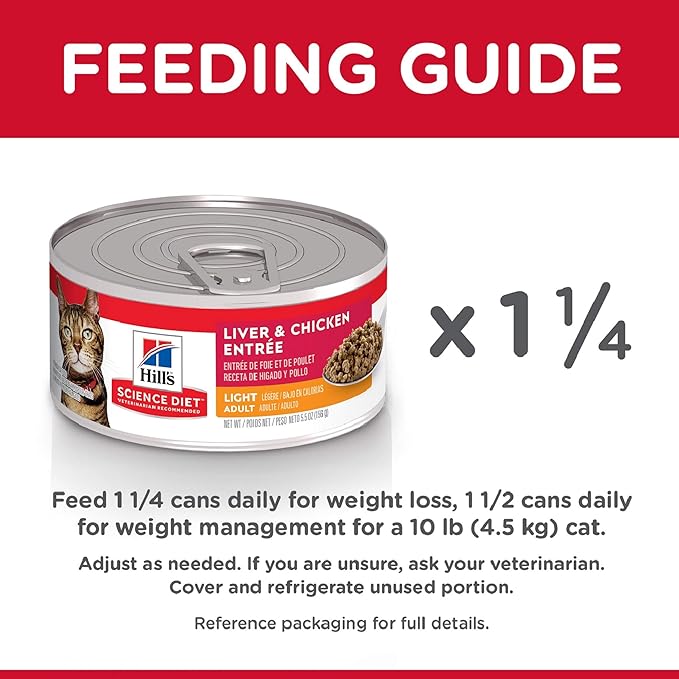 Hill's Science Diet Adult 1-6 Light Wet Cat Food, Liver & Chicken, 5.5 oz. Cans, 24-Pack