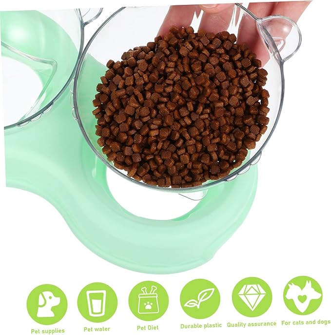 BESTonZON 3-in-1 Multifunctional PET Bowls for Food and Water Double Plastic Bowls with Automatic Water Bottle Feeding Solution for Small Cats and Dogs