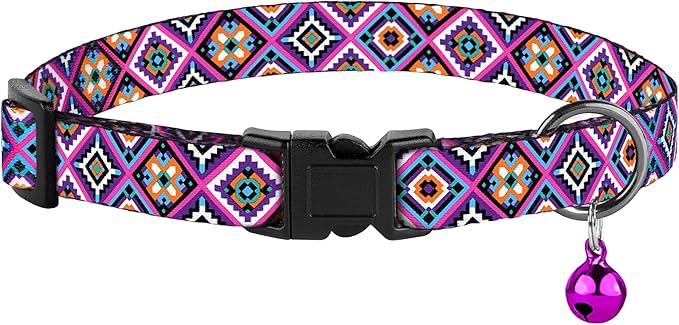 2 Pack Cat Collars with Bell - Breakaway Soft Collar for Girl & Boy Cats, Adjustable Safety Cute Kitten Collars – Comfortable Stylish Patterned Print Design Lightweight (Aztec + Serape)