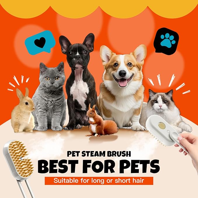 Cat Steam Brush for Shedding Cat Steam Brush Spritz Defur Comb for Cats With Shedding Steamy Pet Hair Brushes Indoor Steamer Dog Steaming Cepillo Para Gatos Con Vapor Misting Pets (White, 2pcs)1