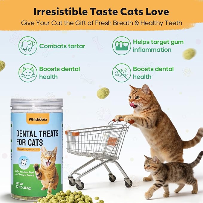 10 oz Cat Fresh Breath Dental Treats - Crunchy Dental Chews for Cats Teeth Cleaning Snacks with Brown Algae & Tea Polyphenols, Tartar Control Cat Oral Care Bites for Healthy Teeth & Gums