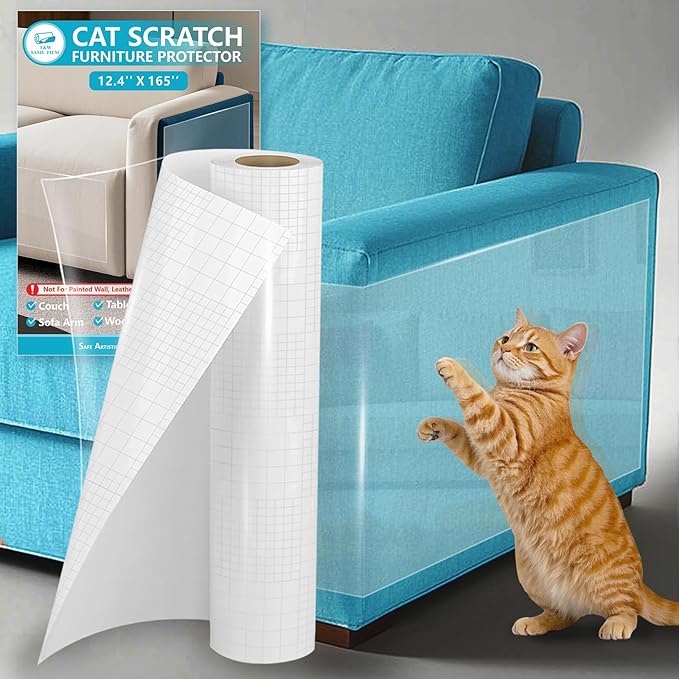 Thicken Vinyl Anti Cat Scratch Furniture Protector,165’’ X 12.4’’ Cat Scratch Deterrent for Furniture, Single Side Couch Protector for Sofa, Couch, Carpet, Door and Chair