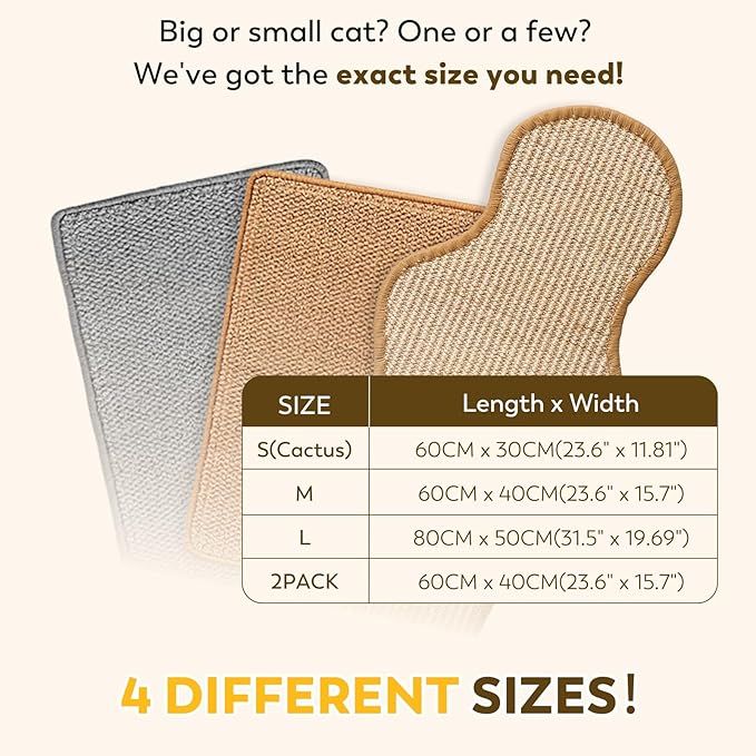 2PCS Natural Sisal Fabric Large 23.6" x 15.7" Cat Scratching Pad for Indoor Cats Scratcher Mat with Sticky Tapes Horizontal Cat Scratcher for Scratching Posts Couch Protection(Camel, 2 Pack)