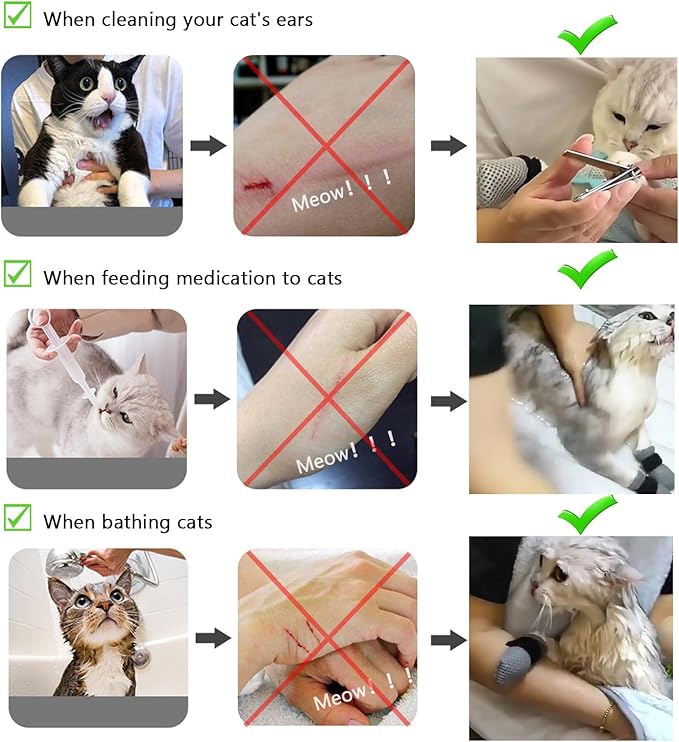4Pcs Cat Scratch Cover for Nursing Rehabilitation Cat Boots Adjustable Pet Bath Gloves,Anti-Scratch Pet Grooming Booties for Bathing (Grey)