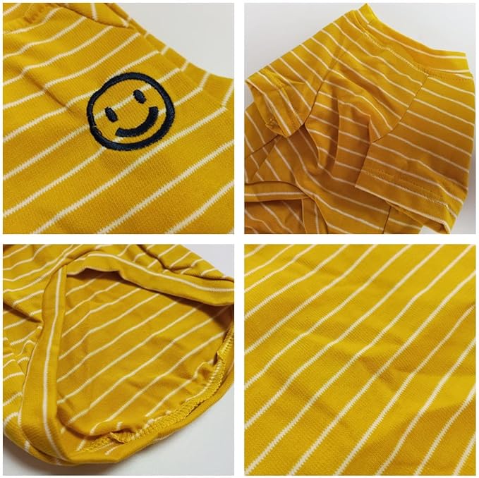 Yellow Striped Matching Dog and Owner Clothes, Cotton Pet and Owner Coordinating Outfit with Embroidered Smiley Face Separately Sold,Family Matching Pajamas for Dogs Puppies (Pet 3XL)