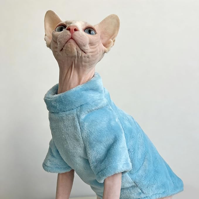 Sphynx Cat Clothes,Sphynx Hairless Cat Clothes Sweaters for Cats Only, Sphinx Kitten Cloth Winter Coat Outfits Apparel for Cornish Rex and Devon Rex, Puppy Small Dog Sweater,Blue,2XL