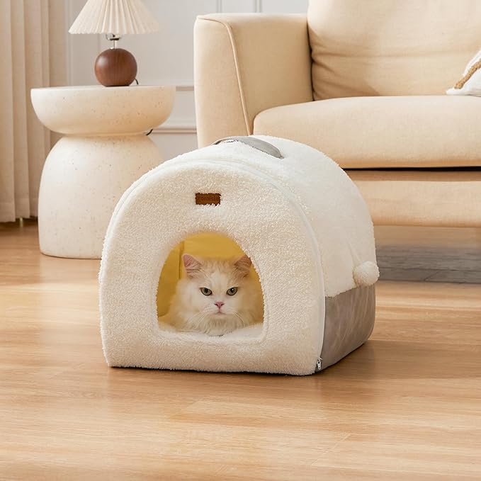 ZOMISIA Cat Bed Cave for Indoor Cats, 2-in-1 Cat Cave for Kittens and Small Pets with Removable Washable Cushioned Pillow, Enclosed Cat Bed Cozy Cat House Hideout with Non-Slip Bottom, 15 Inches