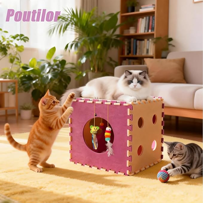 Larger-Size Interactive Cat Toys for Indoor Cats, Kitten Toys, Catnip Toys, Cat Wand, Feather Wand, Bells & Balls for Indoor Cats,30 Pcs Puzzle Box with Cooling Mat
