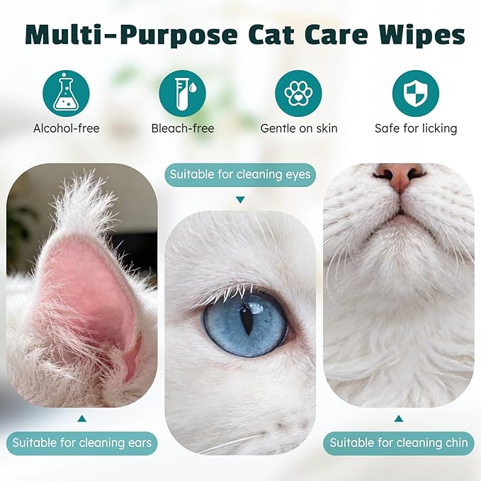 Cat Chin Finger Wipes for Cat Acne & Black Chin Buildup – Plant-Based, Gentle Cat Acne Wipes for Daily Chin Cleaning, Finger Mitt Design, 50 Count