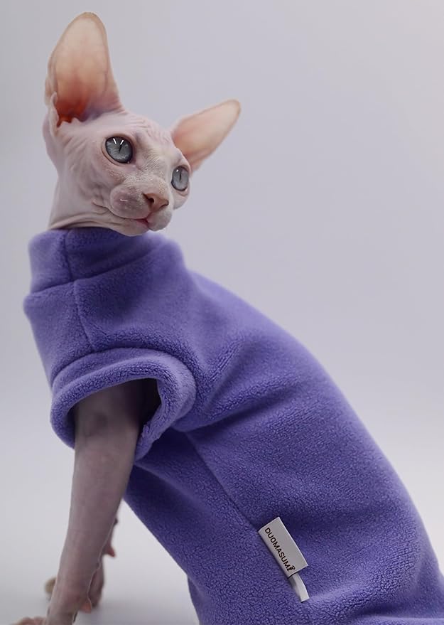 Hairless Cat Clothes Autumn/Winter Warm Fleece Super Soft Stretch Cat Clothes for Sphynx,Devon, Konis,Small Cats and Dogs (Purple, X-Large)