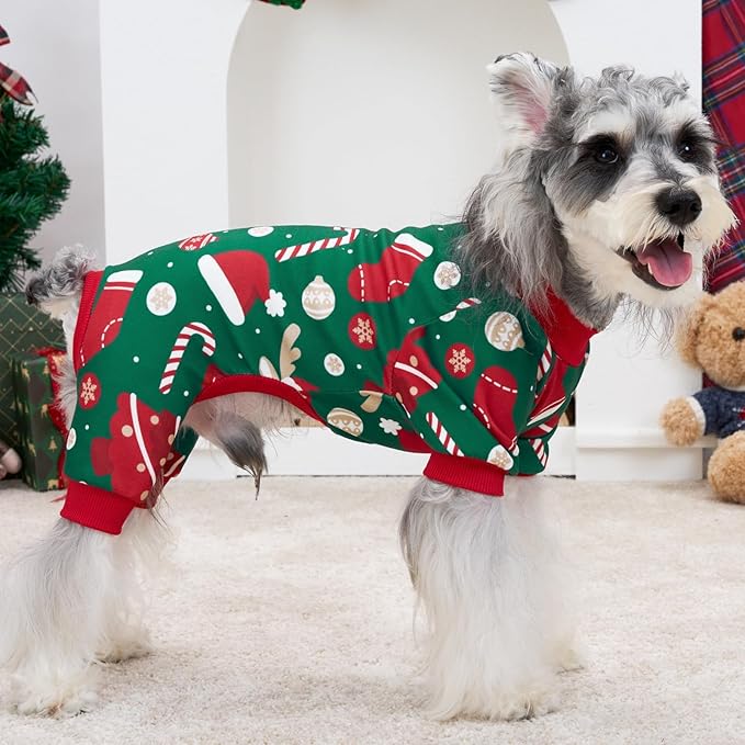 XPUDAC Christmas Dog Pajamas Dog Clothes for Small Medium Dogs Boy Girl Cute Holiday Puppy Outfit Pjs Bodysuit for Doggie Onesies Cat Apparel, Red, Green, 2XL