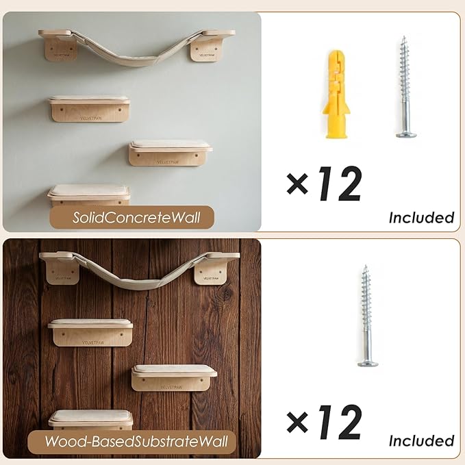 VELVETPAW 5PCS Cat Wall Shelves Cat Wall Furniture with Bed and 4 Steps, Climbing Shelf Wall Mount for Indoor Outdoor Cats, Wall-Mounted Furniture for Kittens