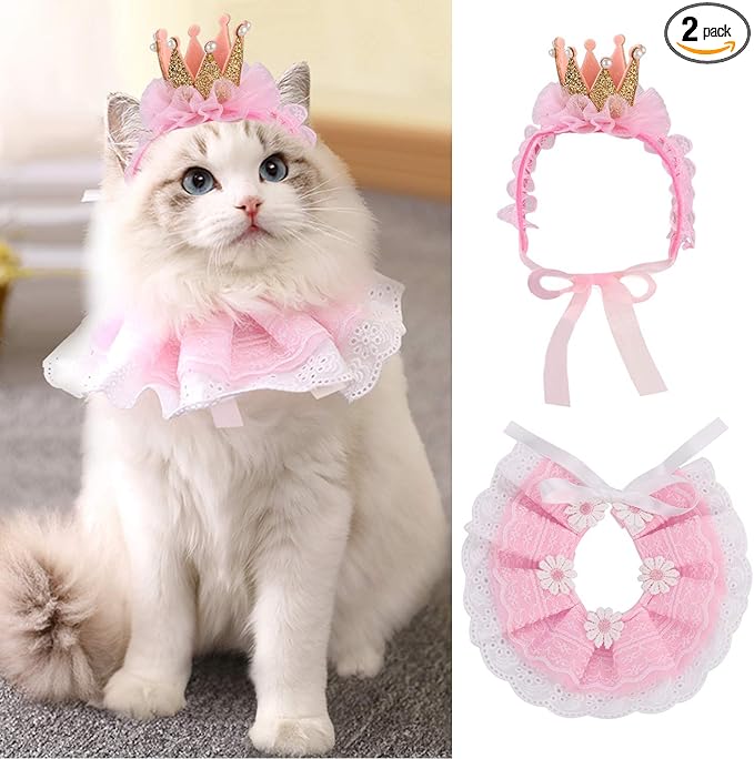 Legendog Bandana, Princess Costumes Cute Lace Crown Accessories for Cats Small Dogs, Pink Outfit for Birthday Party