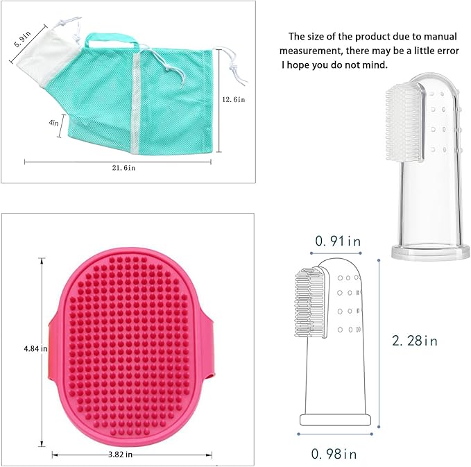 Adjustable Multifunctional Anti-Bite Shower Net, Cat Grooming Mesh Bag, Cat Bath Brush and Pet Finger Toothbrush (B-Green)