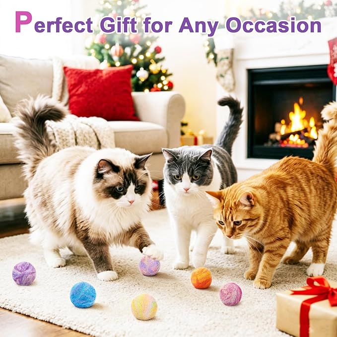 Retro Shaw Catnip Balls with Bell Inside - 6 Pcs Interactive Catnip & Silvervine Cat Toys, Durable Wool Balls for Indoor Cats, Kitten Teething Toys, Natural Catnip Toys for Bored Cats