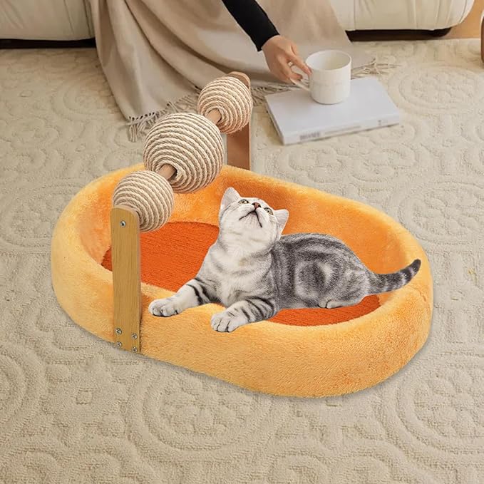 Cat Scratching Board Kitten Bed Furniture Protector Training Toys Exercise Cats Scratcher Bed Cat Scratching Pad for Resting- Orange