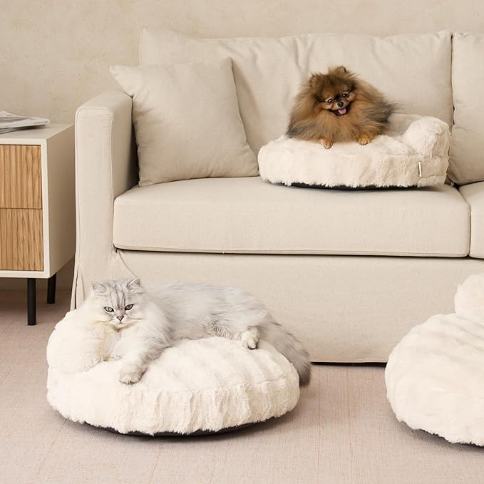 EHEYCIGA Soft Dog Couch Bed for Large Dog, Fluffy Medium Dog Bed with Removable Washable Cover, Bolster Pet Sofa, Waterproof and Non-Slip, 36" x 36"x 9", Cream
