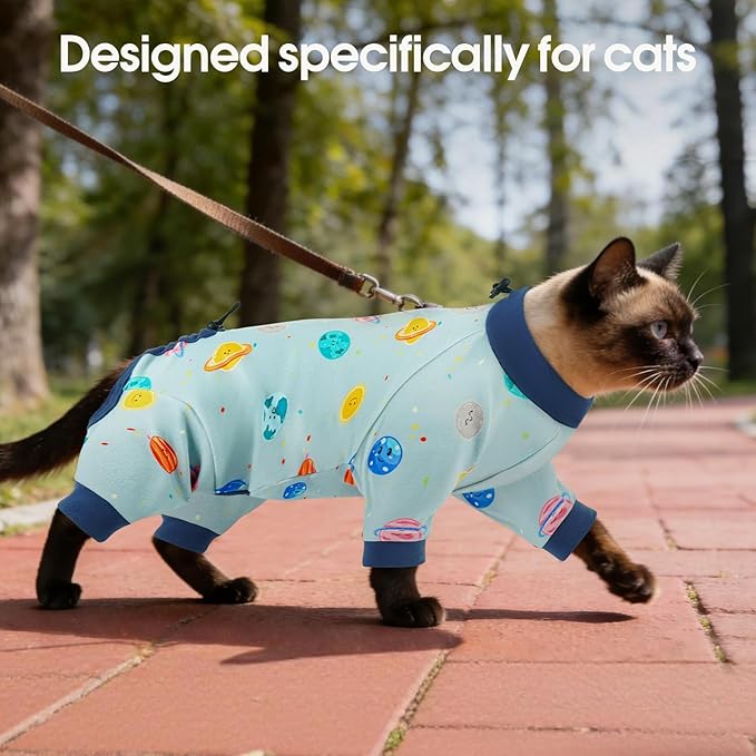 DENTRUN Cat Clothes for Hair Control with Hair Sticky Fabric - Soft Recovery Suit & Breathable Lint-Resistant Cat Sweater for Cats Only, Kitten Onesie Pajamas, XXL, Deep Blue