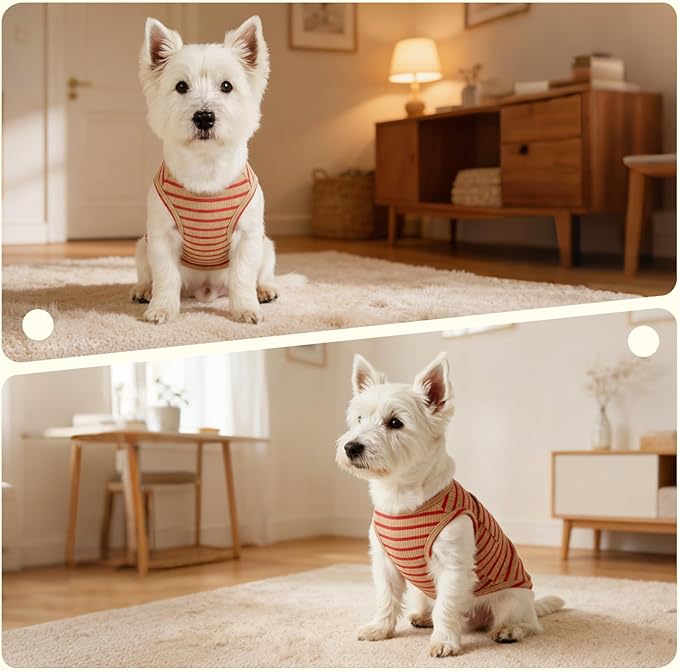Dog Clothes, Stripe Dogs Shirts for Small & Medium Breeds, Pet Tank Top, Breathable Waffle Fabric Puppy Outfit, Shirt for Chihuahua, Yorkie, Dachshund, Corgi (Ocean, XSmall)