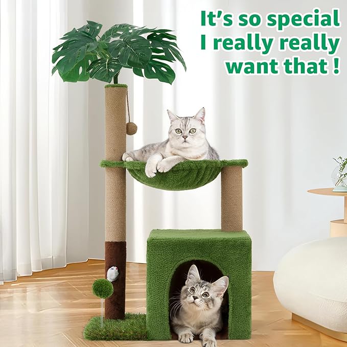 Woochpet 37" Cat Tree Tower for Indoor Cats,2-in-1 Multi-Functional Comfort with Premium Sisal Scratching Post, Cat Cando with Mouse Hole and Plush Toy Ball Large Hammock for Kitty or Small Cats