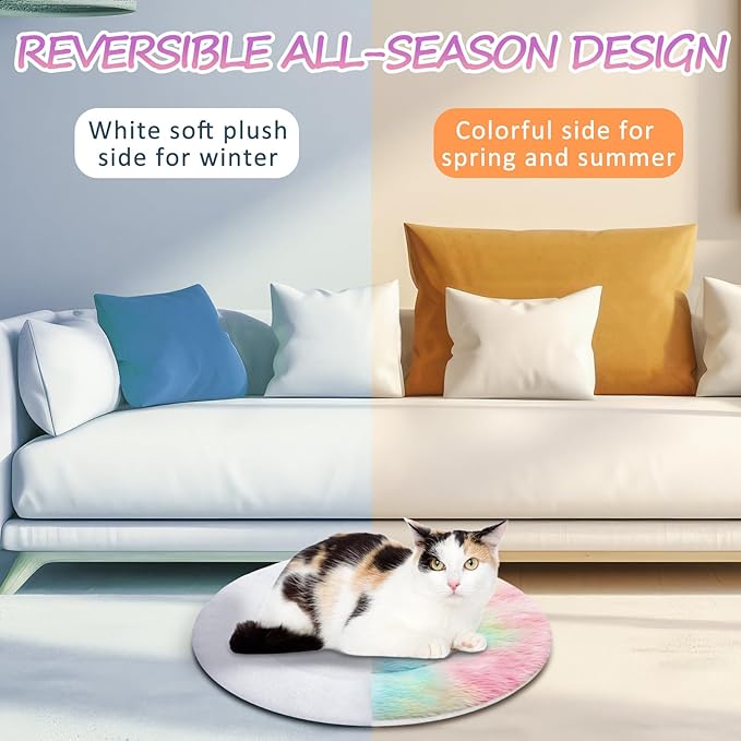 VitalCozy 2 Pack Self Heating Cat Pad Self Heating Cat Bed Machine Washable Heat Pet Mat Reversible Body Thermal Warm Round Dog Bed Crate Blanket for Feral and Indoor Cats(12'',Tie Dye)