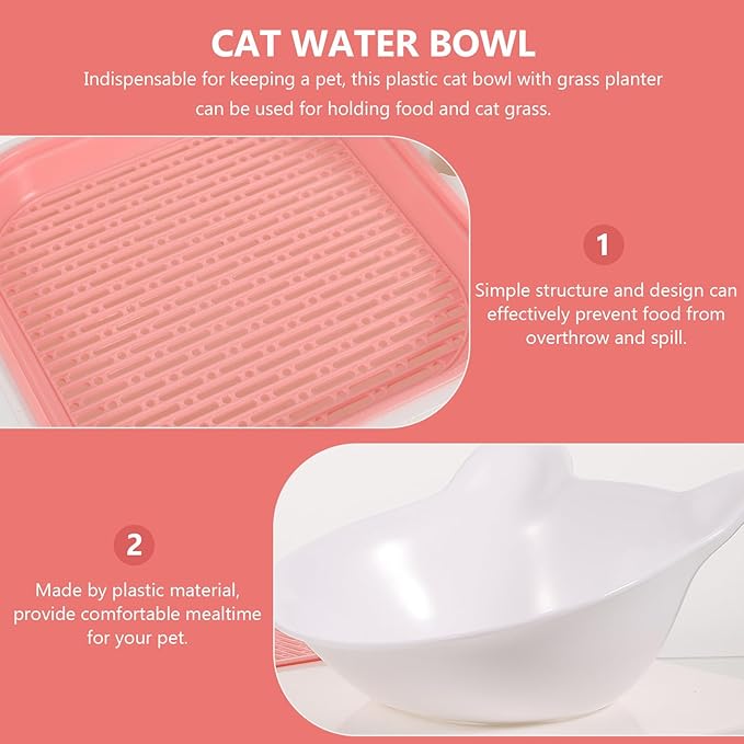 Veemoon Multi-Functional Cat Grass Planter and Pet Feeder Bowl with Watering Dish, Pink Kitten Food and Drinking Station for Indoor Cats