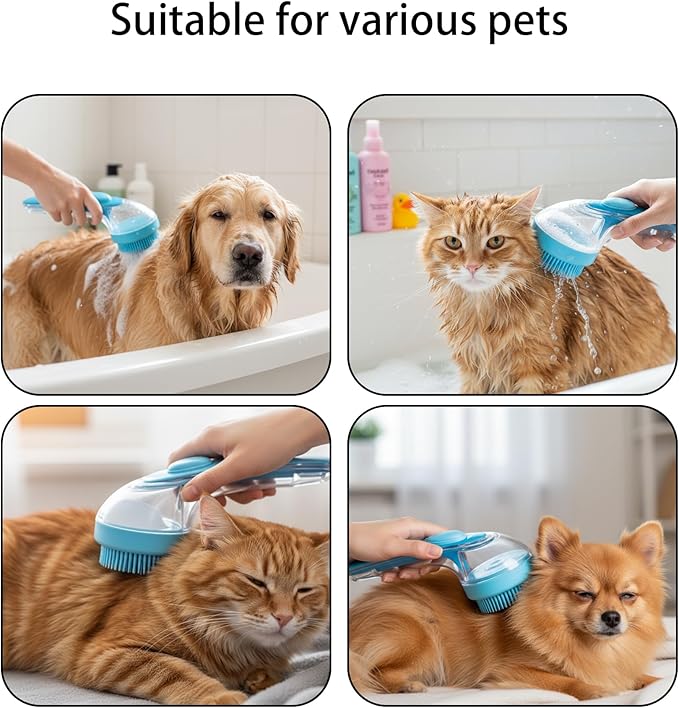 Pet Bath Brush,Dog Grooming Brush,Comes with Pet Grooming Comb and 2 Pcs Cat Scrubbers for Bath,2 in 1 Dog Bath Brush,Scrubber with Built-in Shampoo Dispenser