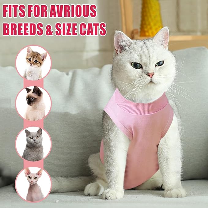 Idepet Cat Surgery Recovery Suit Kitten Onesie for Cats After Surgery Female Breathable Kitty Spay Suit for Abdominal Wound Skin Diseases E-Collar Alternative Wear(Pink,S)