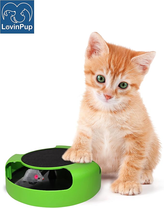 Interactive Cat Scratcher Toy – Manual Spinning Mouse for Natural Play & Claw Care – No Batteries, Quiet Design & Built-in Scratch Pad – 10" Spinning Cat Toy for Indoor Cats of All Ages