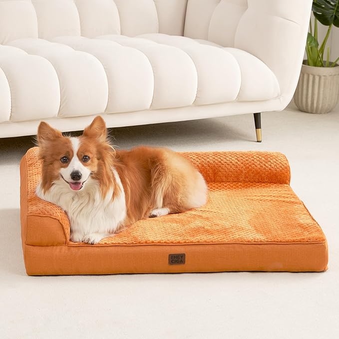 EHEYCIGA Orthopedic Dog Bed Medium Size Dogs, Memory Foam Dog Bed with Washable Removable Cover, Waterproof Pet Sofa Couch for Crate with Nonskid Bottom, 30x20x6, Pumpkin