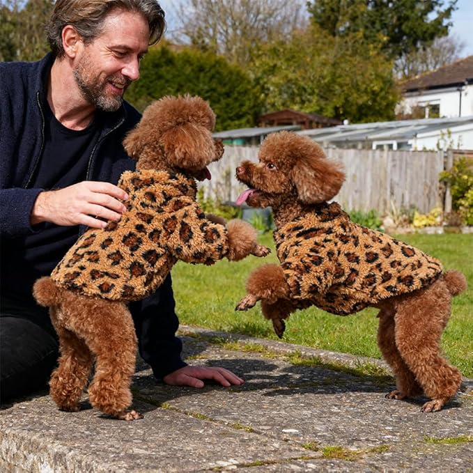 Leopard Print Dog Sweater – Stretchy Fleece Dog Turtleneck Sweatshirt for Puppies & Cats, Soft & Warm Pet Winter Clothes for Small, Medium & Large Dogs (Coffee Brown, Large)