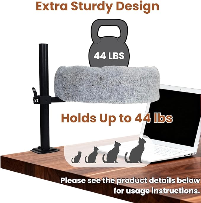 17.5" Large Cat Desk Bed, One-Button Easy Lift & Rotate,Extra Thick Bed,Reversible Two-Tone,Super Soft Plush Faux Fur Pet Bed,Machine Washable Bed, Table Pet Bed,Max load:44 lbs (Light Duo, Large)