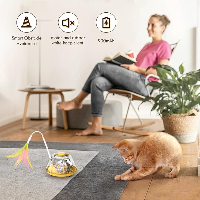 3-in-1 Cat Laser Toy, Cat Toys for Indoor Exercise Electric Automatic Moving Cat Laser Toy,Indoor Exercise Kicker, Random Trajectory 3 Moving Modes with 3pcs Hanging Feather USB Rechargeable