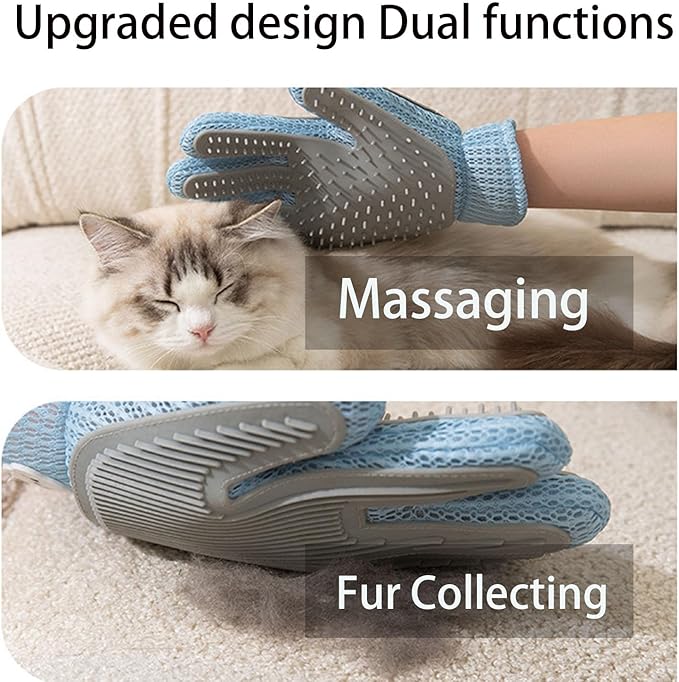 Pet Hair Remover Glove for Dogs & Cats,2-in-1 Massage Grooming Tool, Efficient Deshedding Brush with Soft Spikes, Gentle Fur Removal and Cleaning Glove for Shedding Control