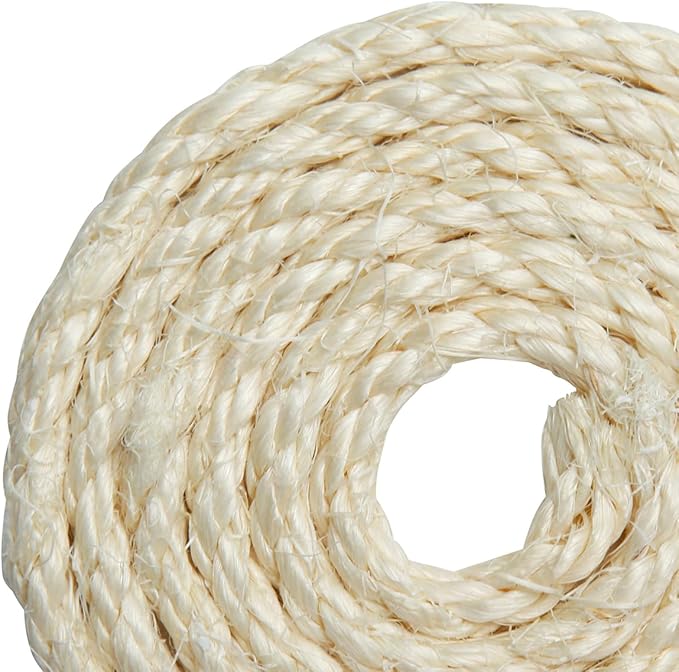 White Sisal Rope 1/4 Inch by 32-Feet for Cat Scratching Post Tree Tower Replacement Repair and Replace, DIY Hemp Twine Rope for Kittens Shelves Furniture Window Bed Perch House Climbing, 6mm by 10m