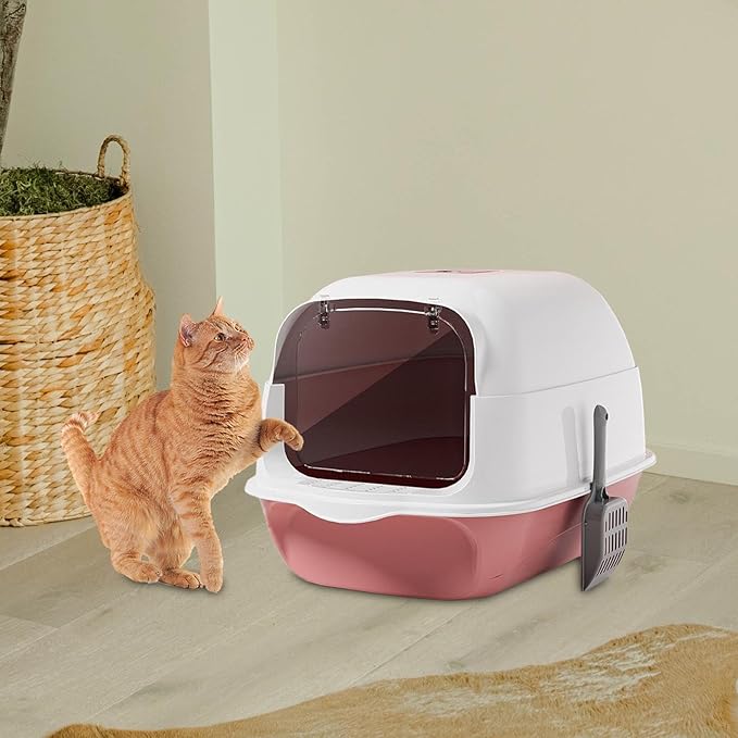 Hooded Cat Litter Box with Lid Enclosed Covered Cat Toilet Potty for Kittens Pets-